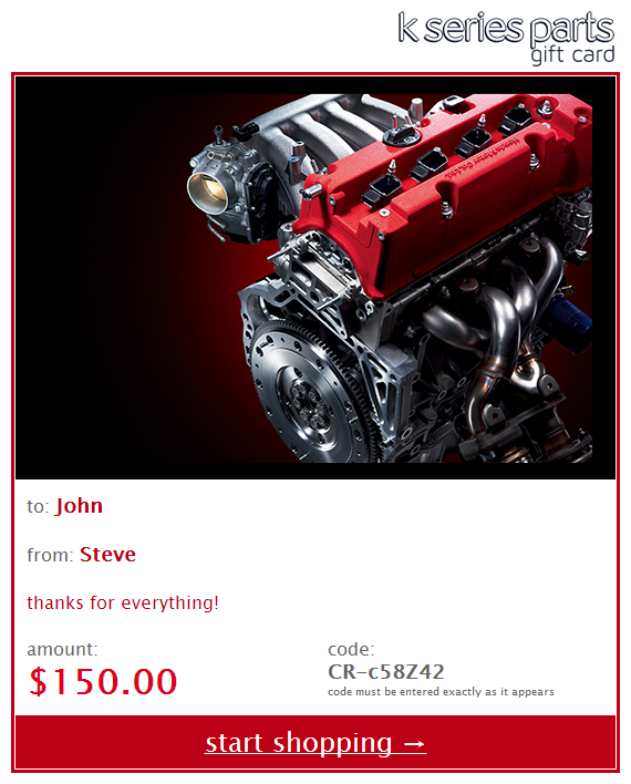 K Series Parts Gift Card
