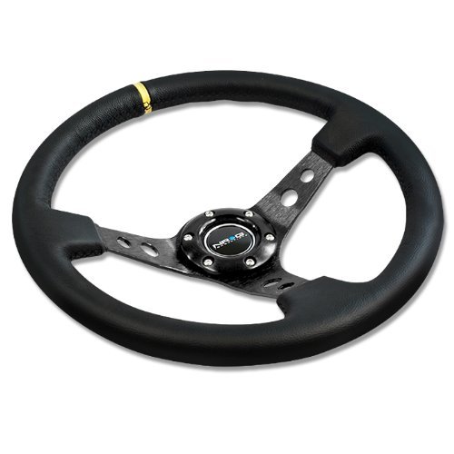 NRG 350mm Sport Steering Wheel (3" Deep, Leather w/ Yellow Center Mark)