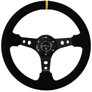 NRG 350mm Sport Steering Wheel (3" Deep, Suede w/ Yellow Center Mark)