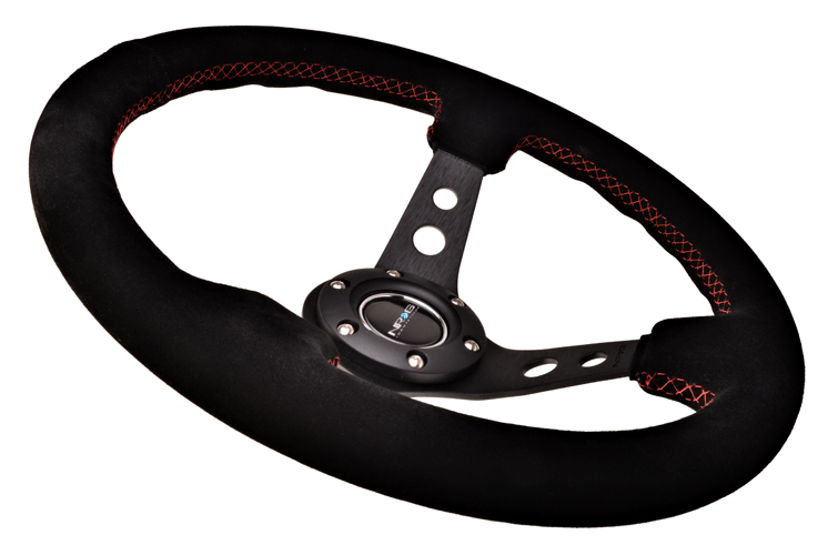 NRG 350mm Sport Steering Wheel (3" Deep, Suede w/ Red Stitching)