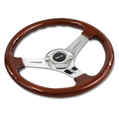 NRG Classic Wood Grain 330mm Steering Wheel (Chrome 3 Spoke Center)
