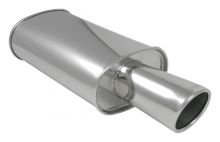 Vibrant Polished 3" Streetpower Oval Universal Muffler: Round Angle Cut Tip