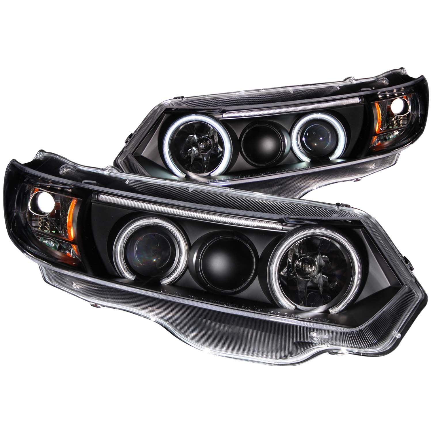 ANZO 06-11 Civic Coupe Black Projector Headlights with Halo