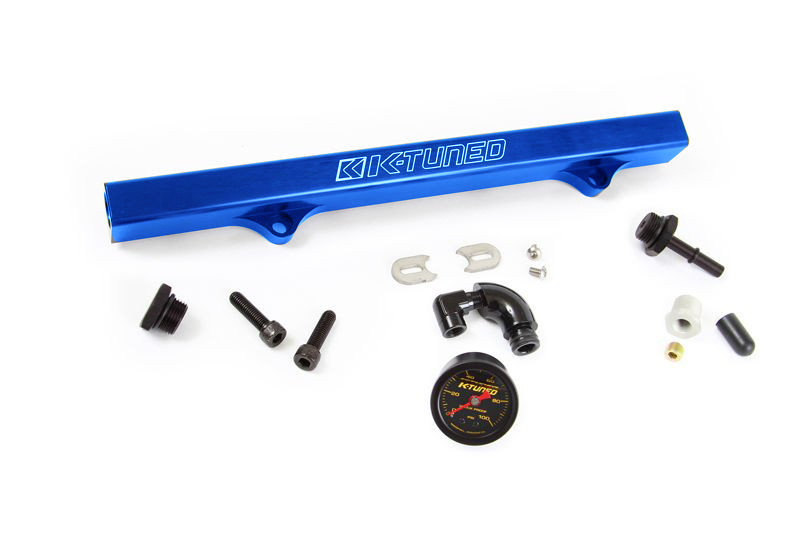 K-Tuned Blue Fuel Rail w/ EFI and AN Fittings, IAA Delete, Center Gauge