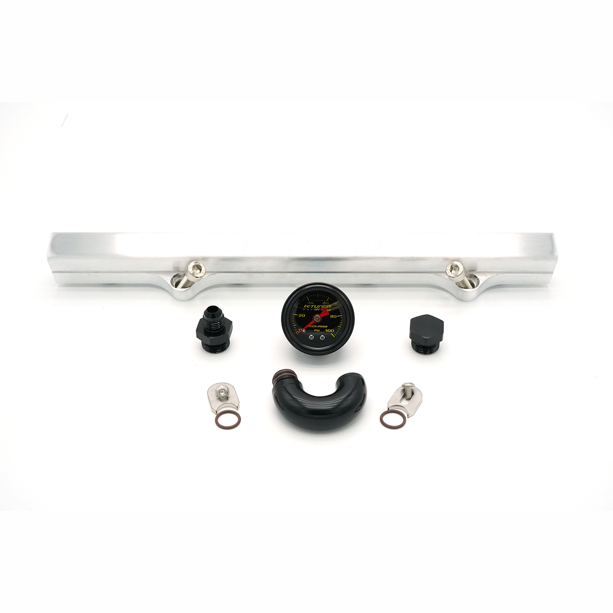 K-Tuned Brushed Fuel Rail w/ EFI and AN Fittings, IAA Delete, Center Gauge