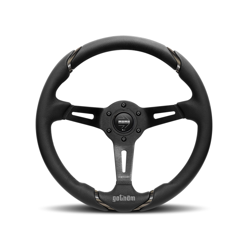 MOMO 350mm Black Leather Black Spokes Gotham Steering Wheel