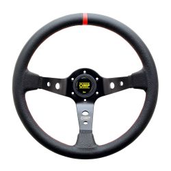OMP 350mm Black with Red Leather Black Spokes Corsica Liscio Steering Wheel