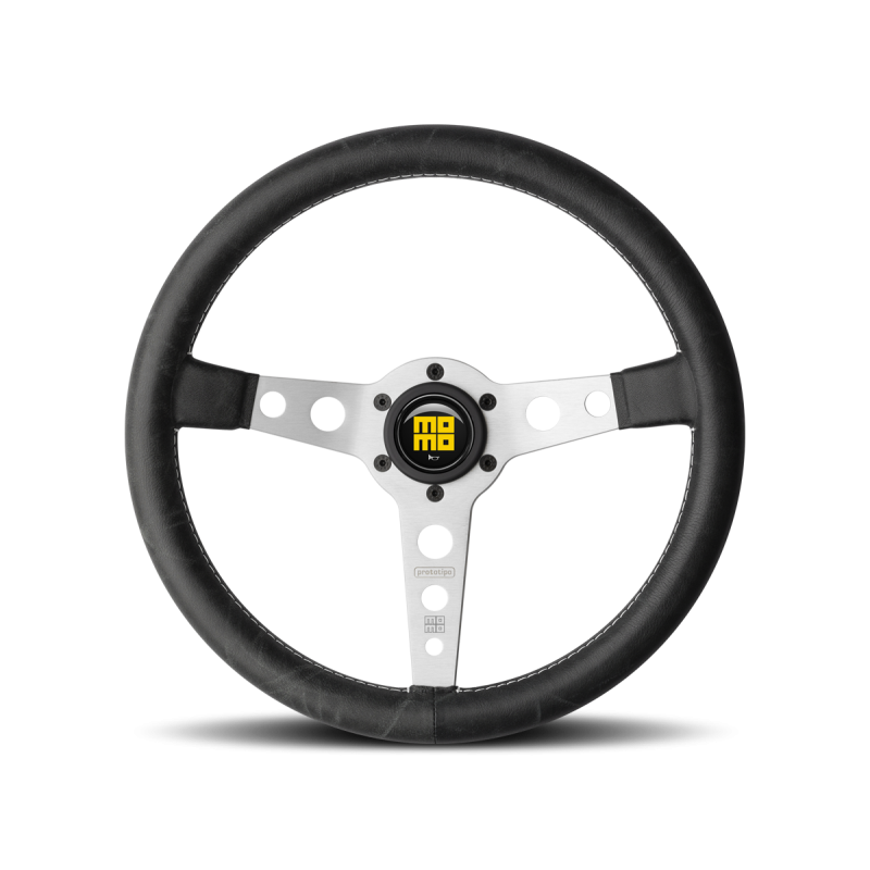 MOMO 350mm Black Leather Brushed Spoke Prototipo Steering Wheel