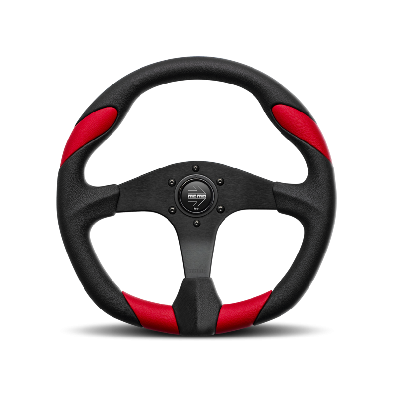 MOMO 350mm Black with Red Poly Black Spokes Quark Steering Wheel