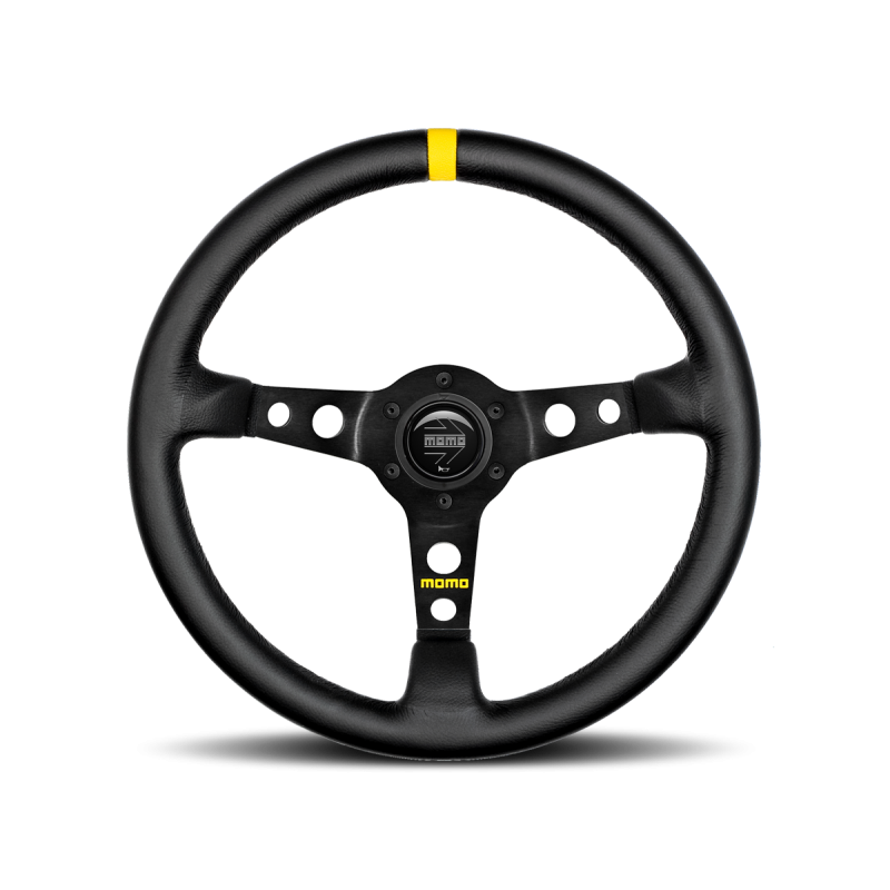 MOMO 350mm Black Leather Black Spokes MOD 07 Steering Wheel