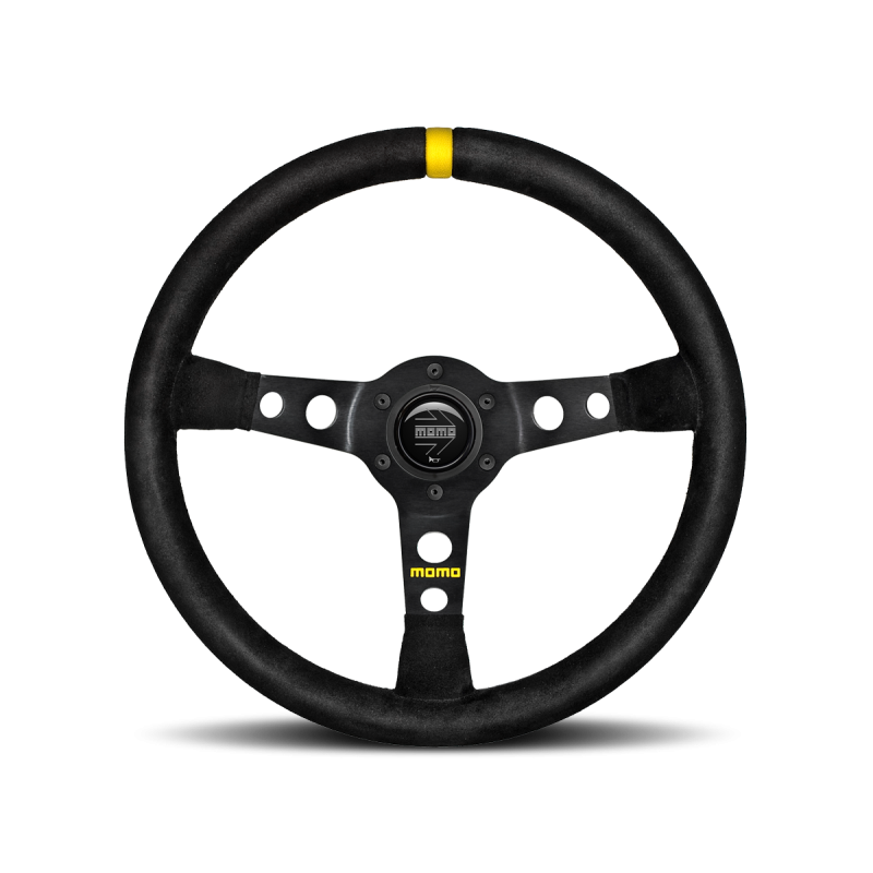 MOMO 350mm Black Suede Black Spokes MOD 07 Steering Wheel