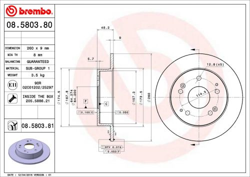 Brembo 08.5803.10 Pair Brake Disc Rotor Rear 260mm | Automotive Superstore | Shop Online