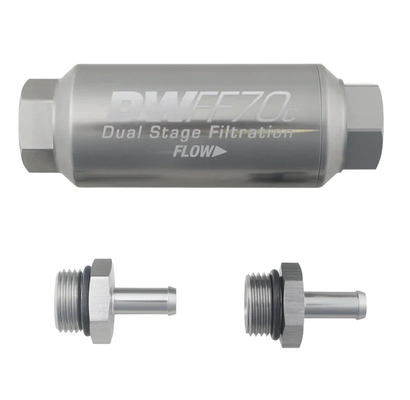 DeatschWerks 3/8in 10 Micron 70mm Compact In-Line Fuel Filter Kit