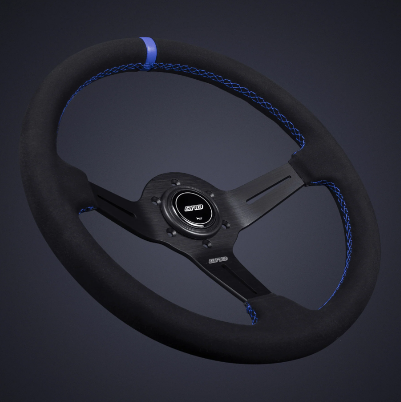 DND 350mm Alcantara Black 50mm Deep Blue Stitching Race Steering Wheel
