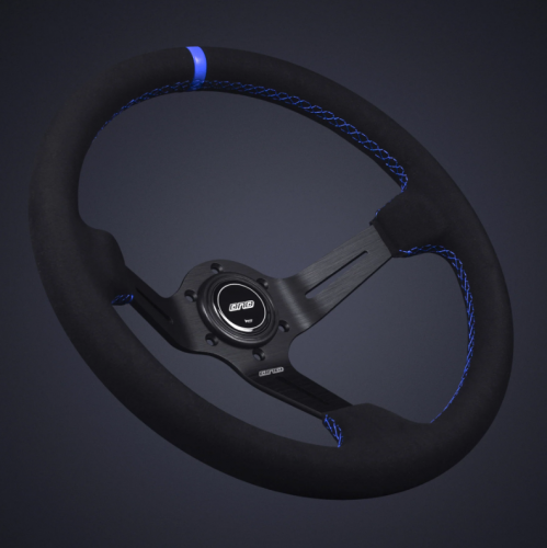 DND　アルカンターラ　ブルーステッチ　セミディープ　USDM　ステアリング　青 DND 350mm Alcantara Black 75mm Deep Blue Stitching Race Steering