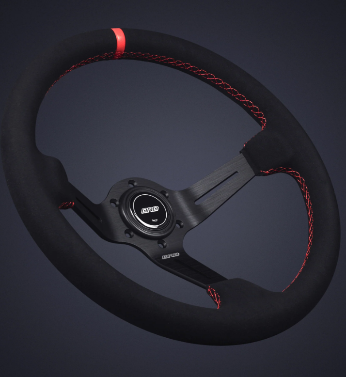 DND 350mm Alcantara Black 75mm Deep Red Stitching Race Steering Wheel