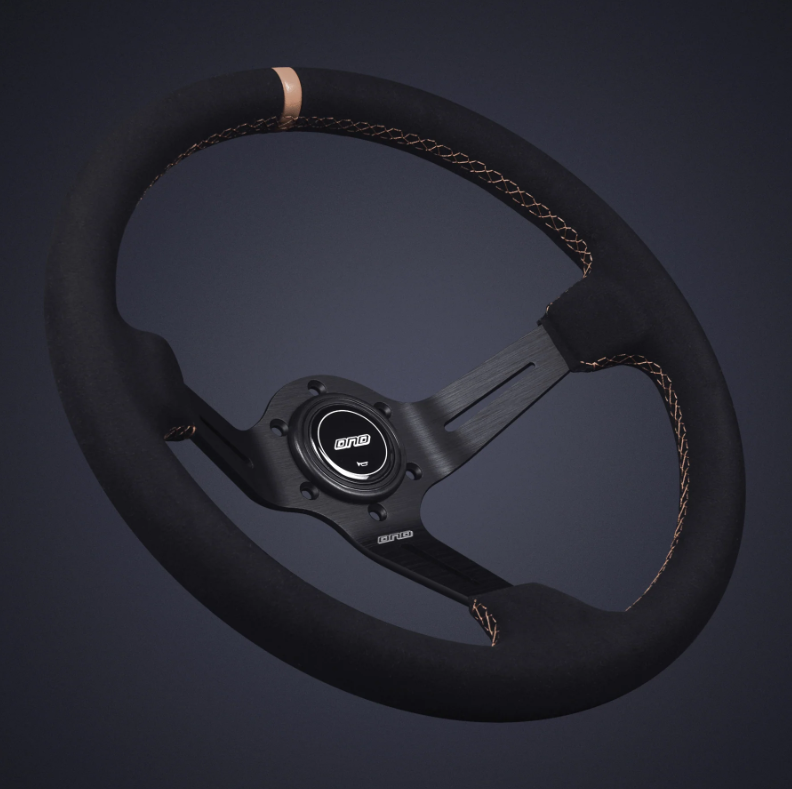 DND 350mm Alcantara Black 75mm Deep Tan Stitching Race Steering Wheel