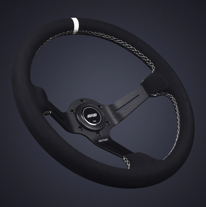 DND 350mm Alcantara Black 75mm Deep White Stitching Race Steering Wheel