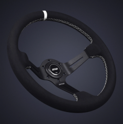 DND 350mm Alcantara Black 75mm Deep White Stitching Race Steering Wheel