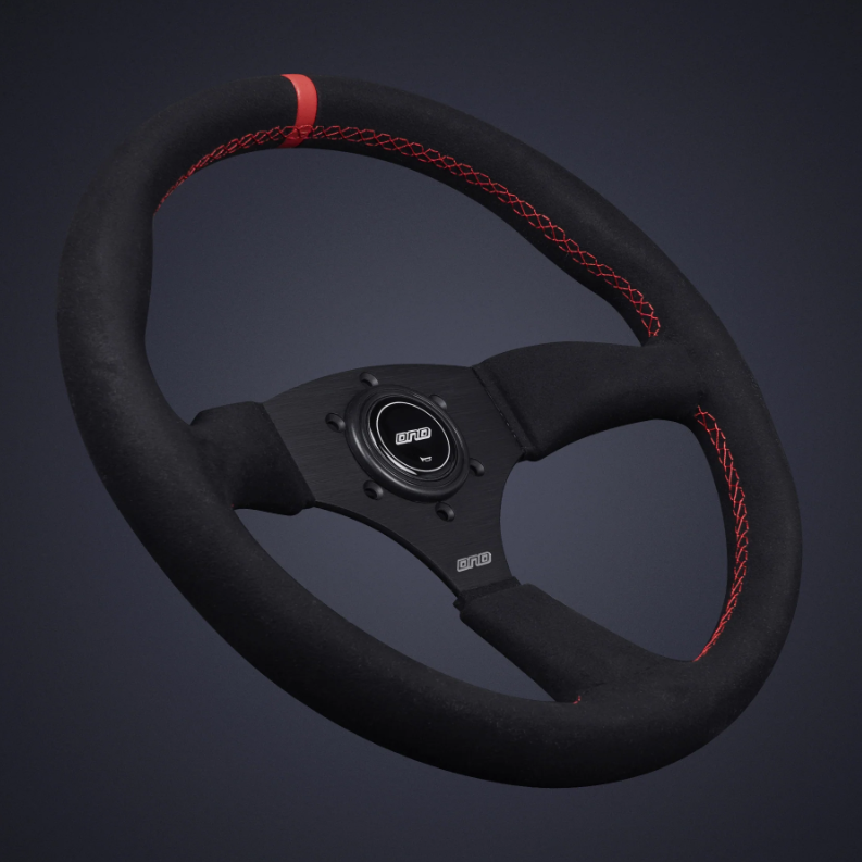 DND 350mm Alcantara Black 50mm Deep Red Stitching Touring Steering Wheel