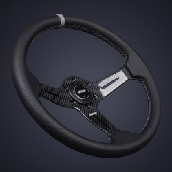 DND 350mm Perforated Leather 60mm Deep Grey Stitching Carbon Spoke Race Steering Wheel
