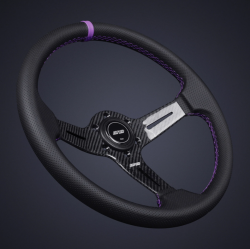 DND 350mm Perforated Leather 60mm Deep Purple Stitching Carbon Spoke Race Steering Wheel