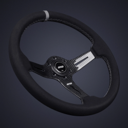 DND 350mm Suede 60mm Deep Grey Stitching Carbon Spoke Race Steering Wheel