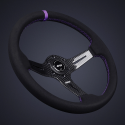 DND 350mm Suede 60mm Deep Purple Stitching Carbon Spoke Race Steering Wheel