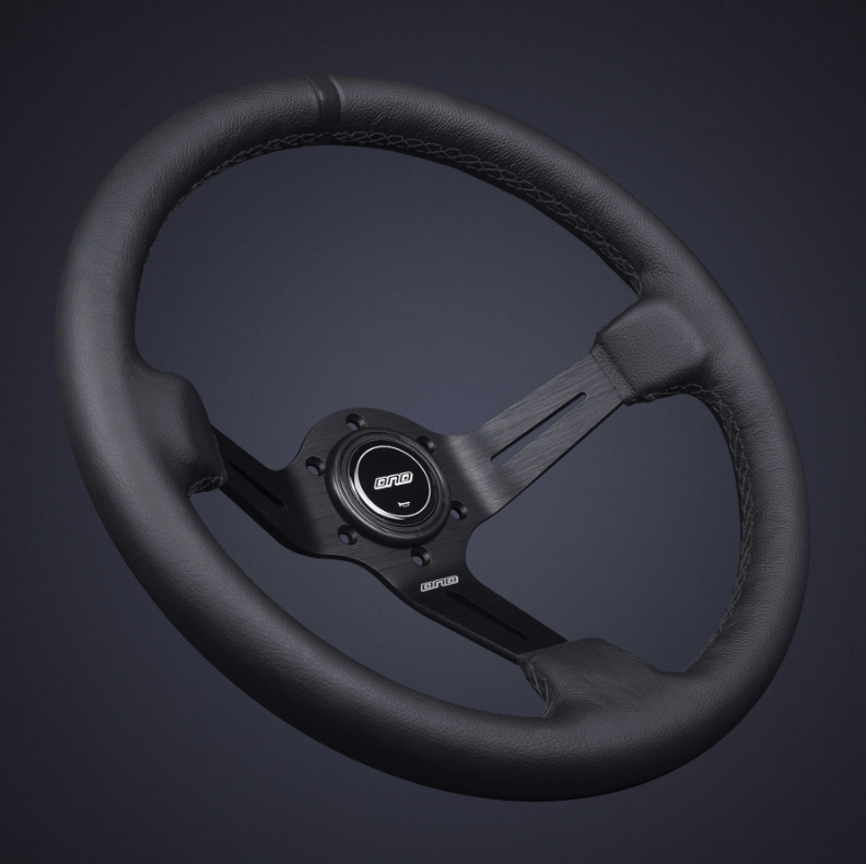 DND 350mm Leather 75mm Deep Black Stitching Race Steering Wheel