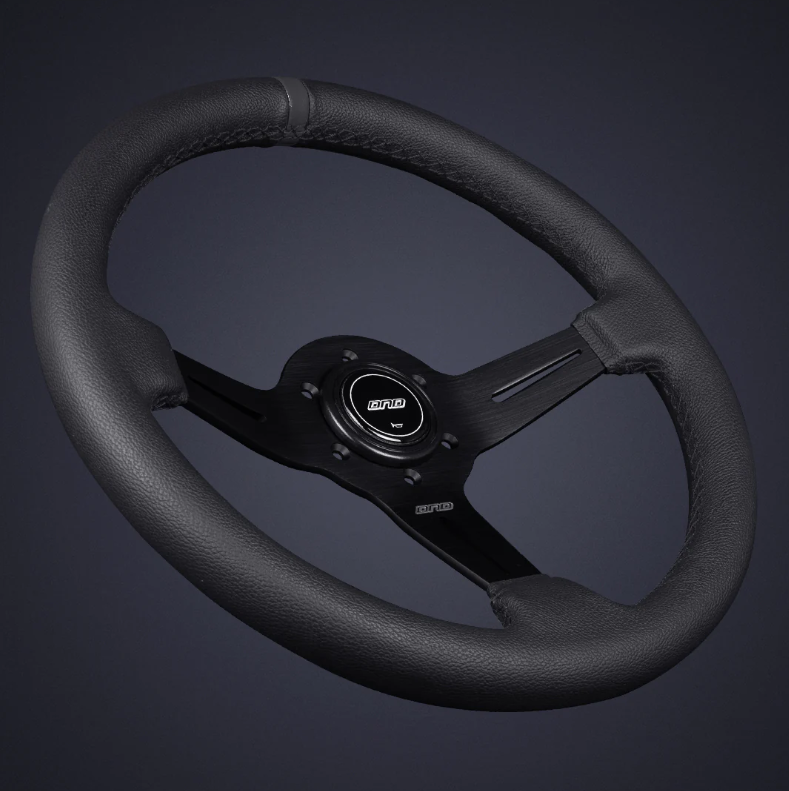 DND 350mm Leather 50mm Deep Black Stitching Race Steering Wheel