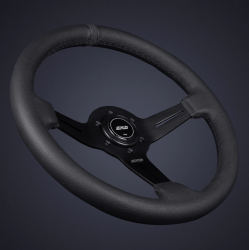 DND 350mm Leather 50mm Deep Black Stitching Race Steering Wheel