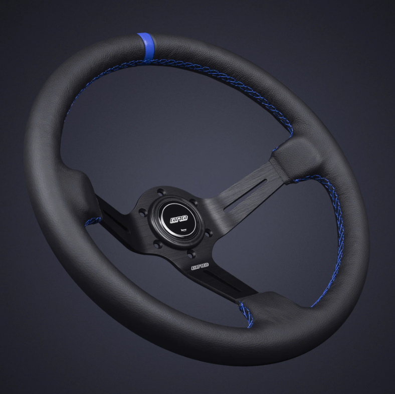 DND 350mm Leather 75mm Deep Blue Stitching Race Steering Wheel