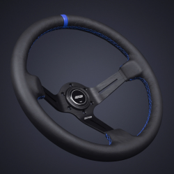DND 350mm Leather 75mm Deep Blue Stitching Race Steering Wheel