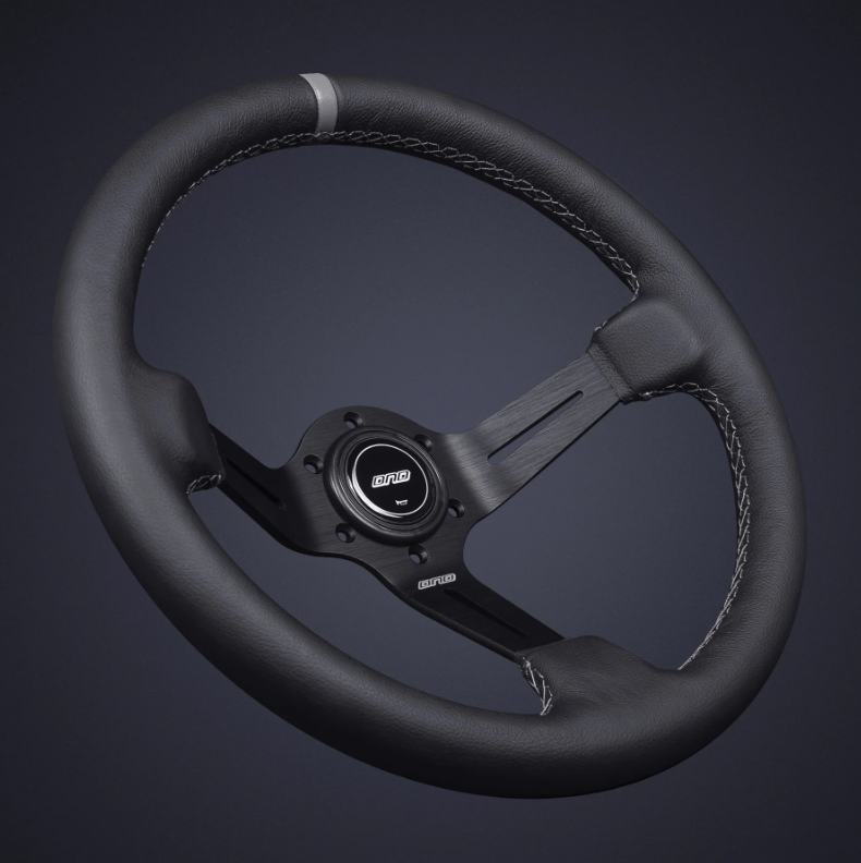 DND 350mm Leather 75mm Deep Grey Stitching Race Steering Wheel