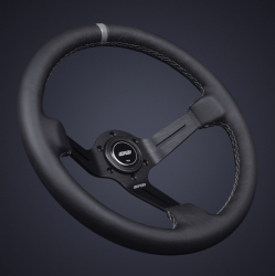 DND 350mm Leather 75mm Deep Grey Stitching Race Steering Wheel