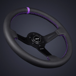DND 350mm Leather 50mm Deep Purple Stitching Race Steering Wheel