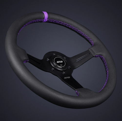 DND 350mm Leather 50mm Deep Purple Stitching Race Steering Wheel