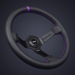 DND 350mm Leather 75mm Deep Purple Stitching Race Steering Wheel