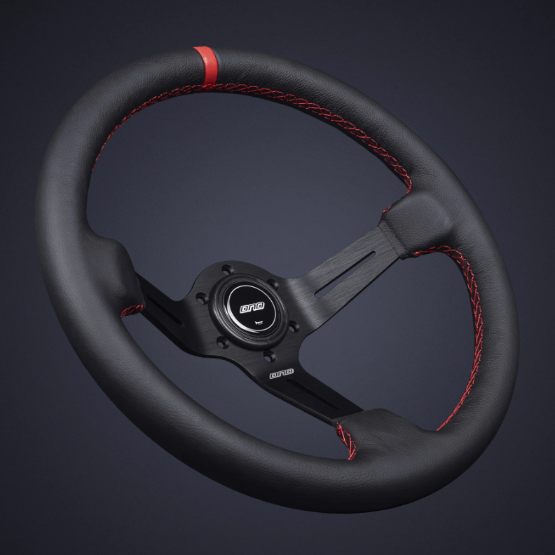 DND 350mm Leather 75mm Deep Red Stitching Race Steering Wheel