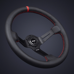 DND 350mm Leather 75mm Deep Red Stitching Race Steering Wheel