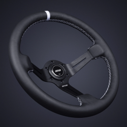 DND 350mm Leather 75mm Deep White Stitching Race Steering Wheel