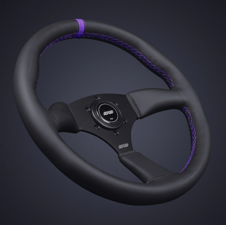 DND 350mm Leather 50mm Deep Purple Stitching Touring Steering Wheel