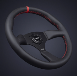 DND 350mm Leather 50mm Deep Red Stitching Touring Steering Wheel
