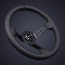 DND 350mm Perforated Leather 75mm Deep Black Stitching Race Steering Wheel