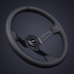 DND 350mm Perforated Leather 75mm Deep Black Stitching Race Steering Wheel