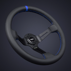 DND 350mm Perforated Leather 75mm Deep Blue Stitching Race Steering Wheel