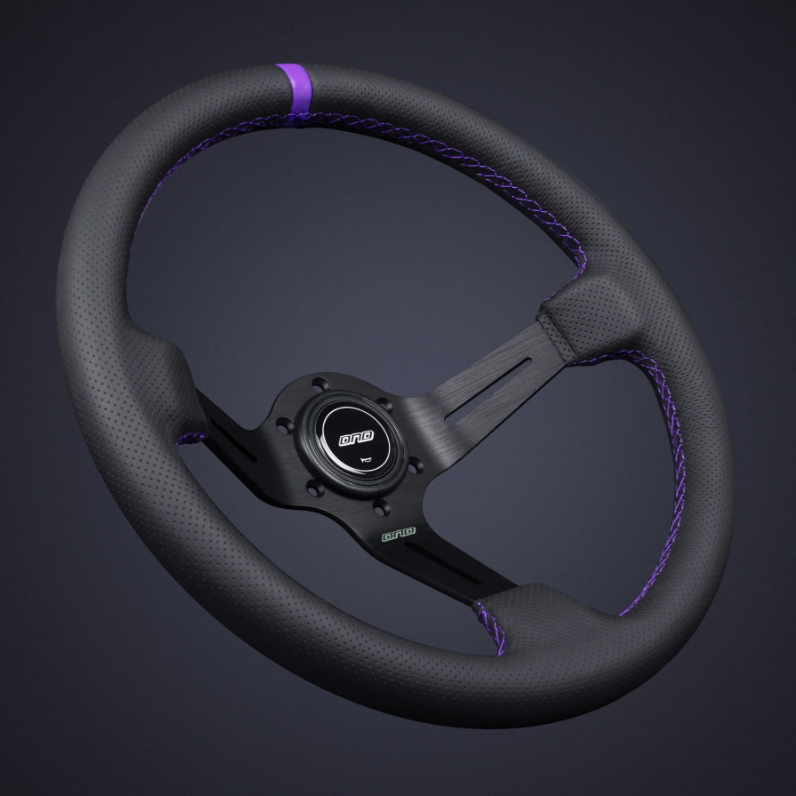 DND 350mm Perforated Leather 75mm Deep Purple Stitching Race Steering Wheel