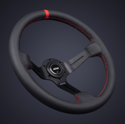 DND 350mm Perforated Leather 75mm Deep Red Stitching Race Steering Wheel