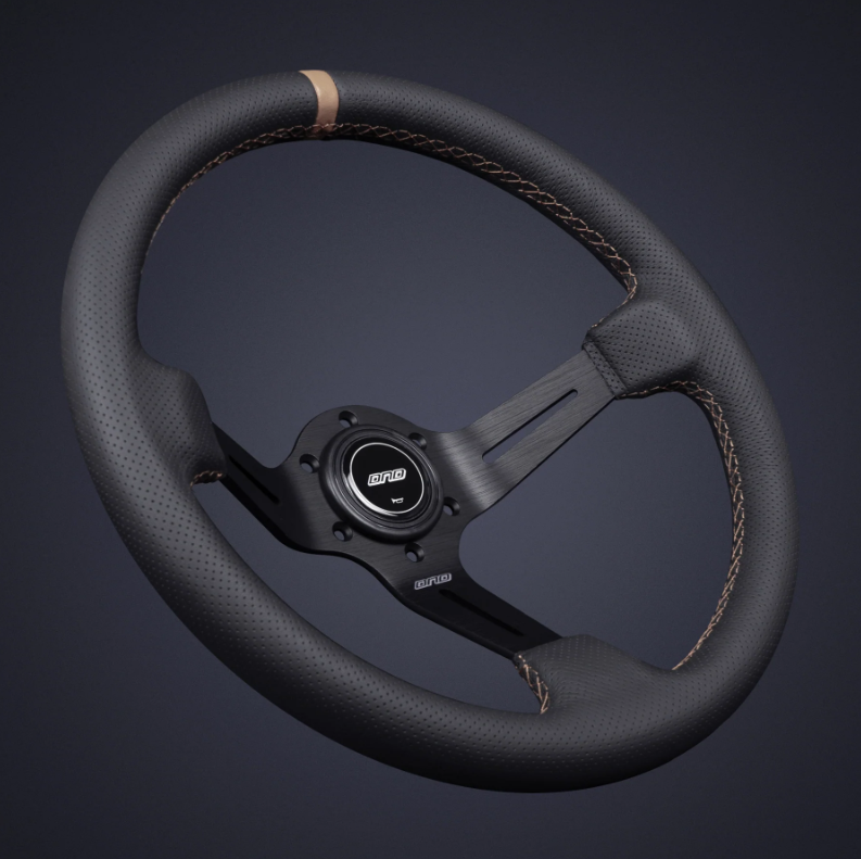 DND 350mm Perforated Leather 75mm Deep Tan Stitching Race Steering Wheel