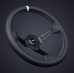 DND 350mm Perforated Leather 75mm Deep White Stitching Race Steering Wheel